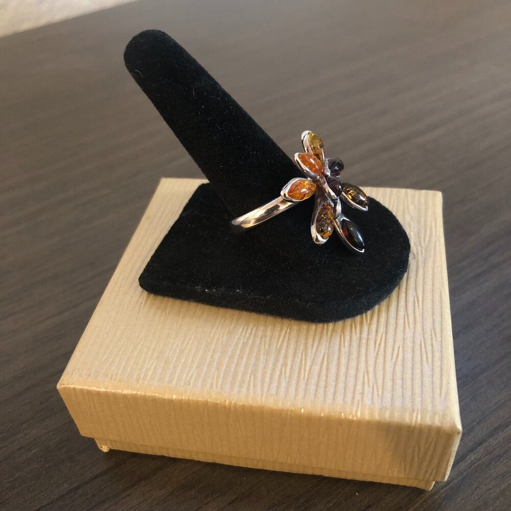 Sterling Silver Ring with Multi Amber Stones - Picture 6 of 12